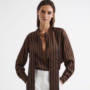 REISS Savannah Stripe Shirt Size 8 Quiet Luxury Style NWT